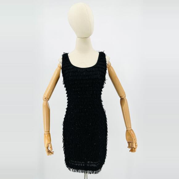 Betsey Johnson Dresses & Skirts - Betsey Johnson Black Sparkle Fringe Sleeveless Cocktail Mini Dress